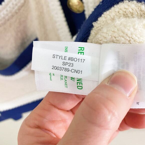 J. Crew Cream/Navy Boucle Cardigan Sweater Pockets Button Up Women's Size Medium - Picture 6 of 10